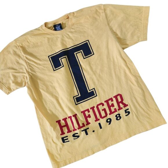 Tommy Hilfiger T Shirt Mens Large Yellow Large Graphic Short Sleeve Top - Picture 1 of 6